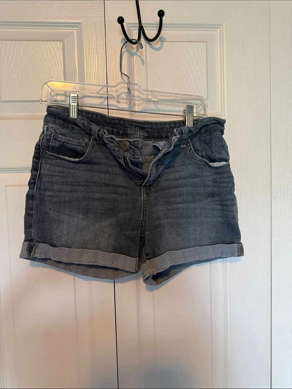 Time and Tru Dark Gray Roll Cuff Denim Shorts